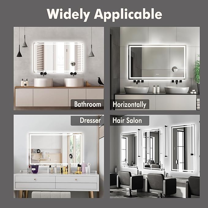 LED Bathroom Wall Mirror 60 x 36 Inch, Frameless Vanity Mirror