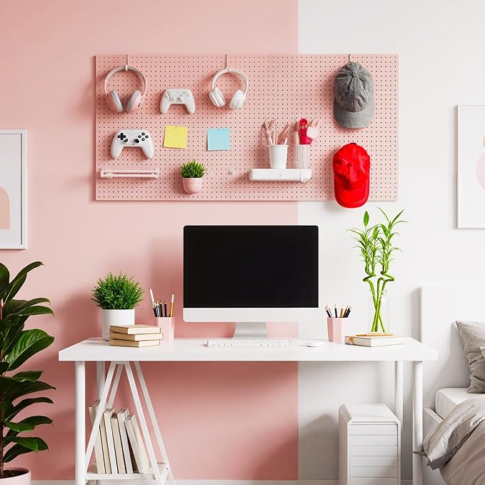 Peg Board, 3 Pack Metal Pegboard Panels Pink Pegboards Wall Organizer