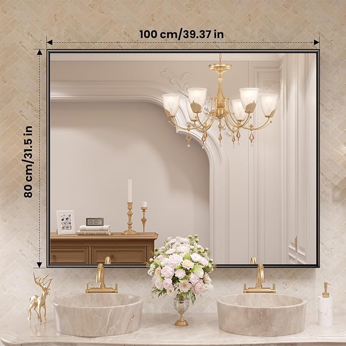 LOAAO Black Bathroom Mirror 40"X32"