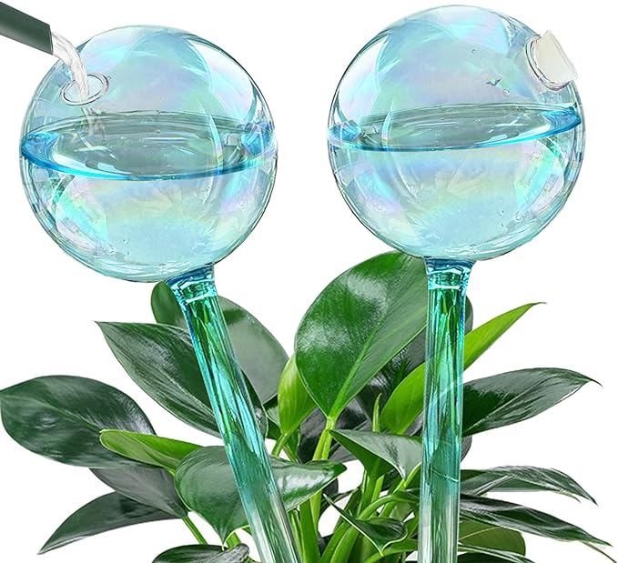 2pcs Galss Plant Watering Devices, Planter Self Watering Globes for Home Potting, Garden Flower Plant Watering Spikes Automatic Plant Waterer System Set for Indoor Outdoor Plant Daily Watering