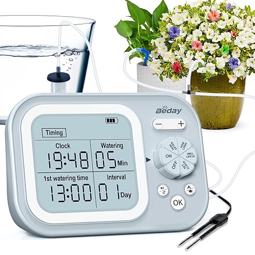 Automatic Plant Waterer Indoor Self Watering System for 15 Potted Plants, Auto Drip Irrigation Kit Programmable Water Timer with Smart Humidity Detection, Blue