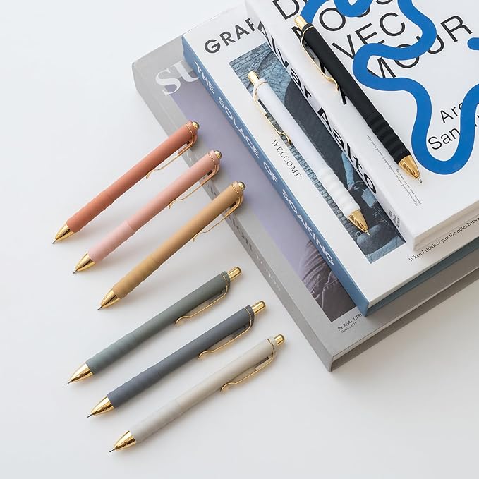 Aisibeiger Ballpoint Pens Black Ink Ball Point Pen with Super Soft Grip Medium Point 1.0mm Office Pens (Gold 12-count)