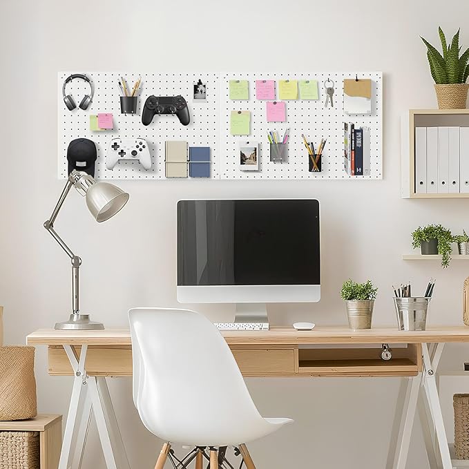 Peg Board, 2 Pack Metal Pegboard Panels White Pegboards Wall Organizer