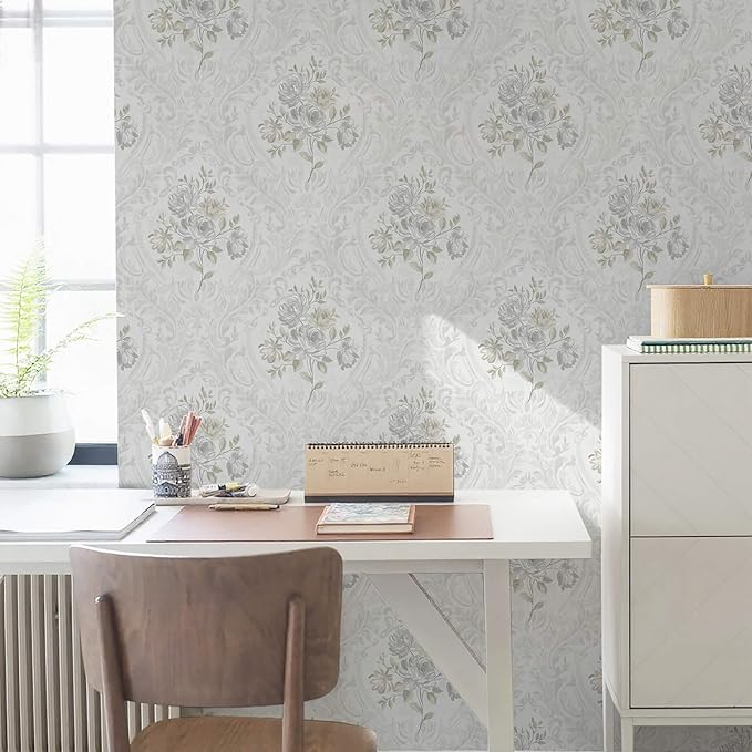 Ismoon Vintage Peel and Stick Wallpaper Floral Contact Paper Boho White and