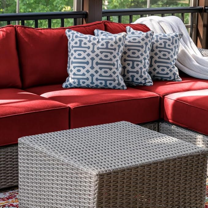 14 Piece Outdoor Patio Waterproof Cushion Covers, Fits 6-Seat Wicker Rattan Sectional Couch Chair Furniture Cover Replacement Set - Fade-Resistant Patio Cushion Covers with Zipper