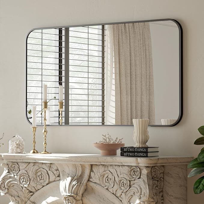 BEAUTYPEAK 30" x 40" Black Metal Frame Rectangle Vanity Mirror