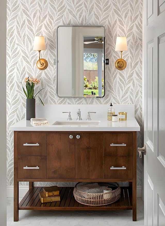 Safiyya 787"x17.3" Boho Peel and Stick Wallpaper Beige and White Wallpaper Leaf