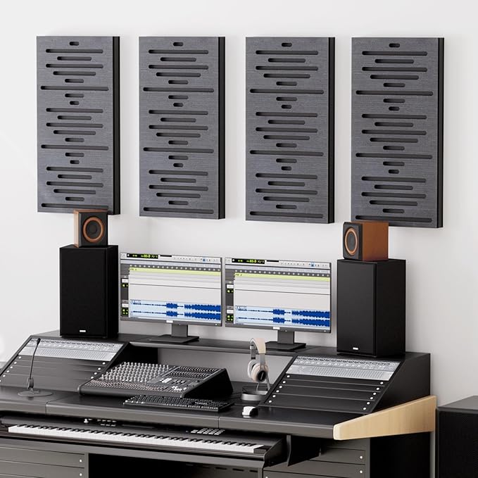 TONOR 4-Pack Acoustic Wood Wall Panels, 23.6” * 11.8” * 1.9” 3D Self-adhesive