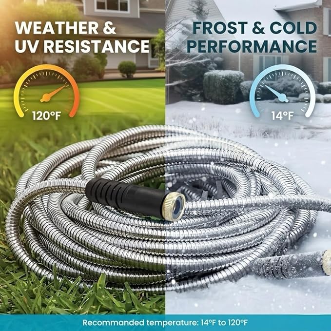 Garden Hose 50FT, Water Hose with 10 Function Nozzle, Garden Hose Metal with Leak-proof Connectors, No-Kink, Lightweight, Puncture-proof, Pet-proof, Sturdy, Hose for Outdoor, Yard