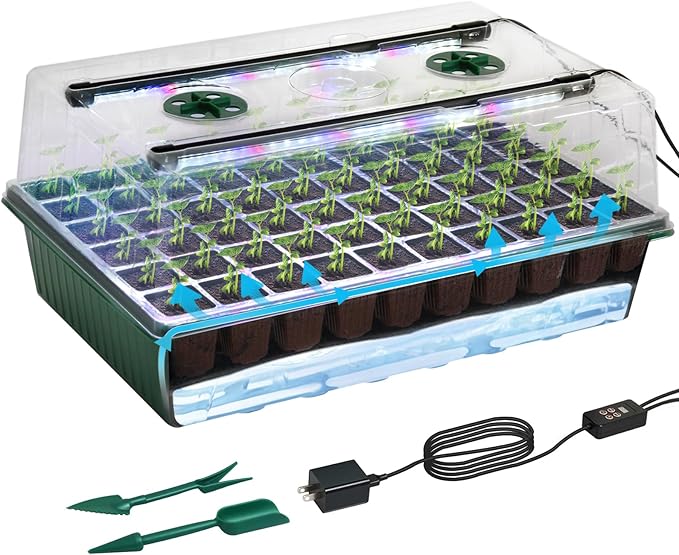 TONYFUL Seed Starter Tray with Grow Light, 60-Cell Seed Starter Kit with 4.07â Humidity Dome, Indoor Seedling Starter Tray, Seed Starting Tray for Plant Germination, Seeds Growing