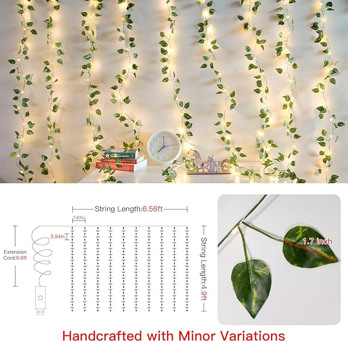 suddus Vines with Lights for Bedroom, 150 LED Fairy Lights with Vines, Pothos