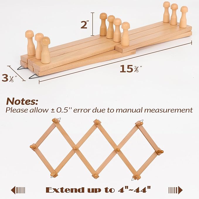 SCUNDA Wall Rack with 10 Hooks, Wooden Wall Expandable Coat Rack