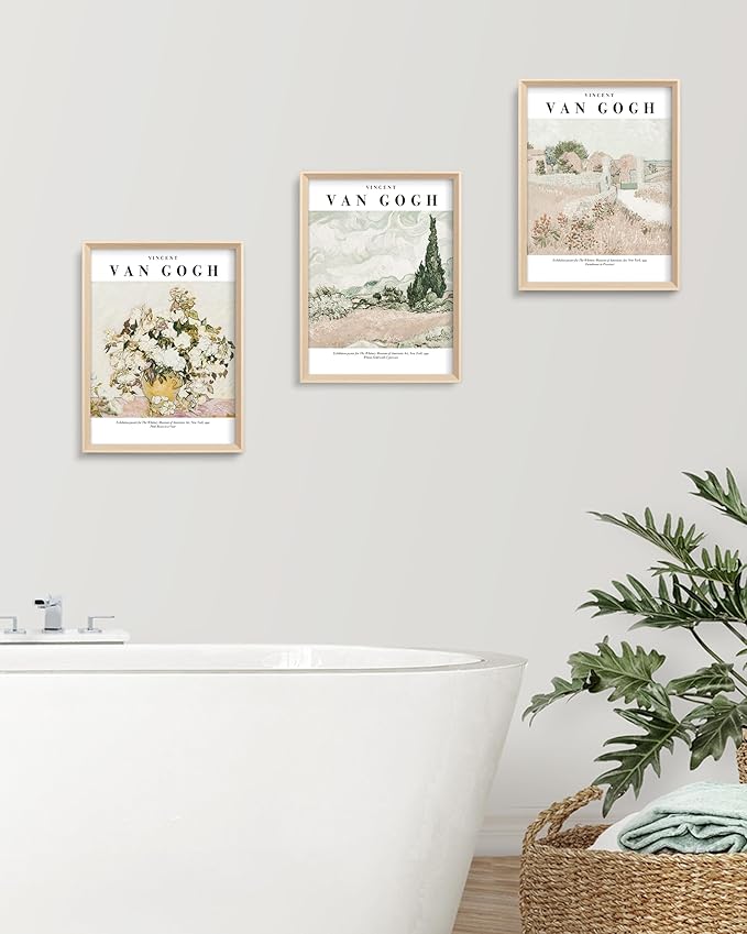 HesenDot Van Gogh High Framed Wall Art Set of 3, 12x16in Neutral Floral Canvas
