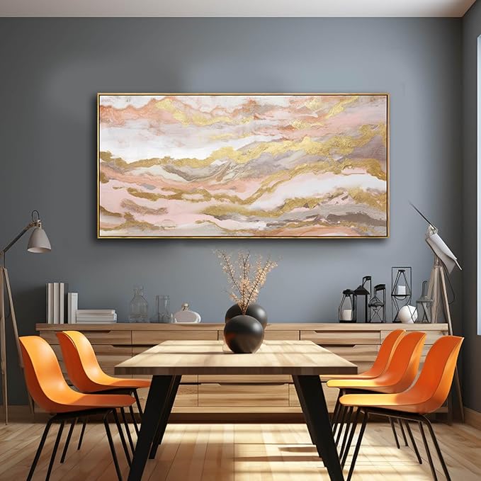YJYart Canvas Wall Art Gold Living Room Decor Pink Canvas Art Room Decor