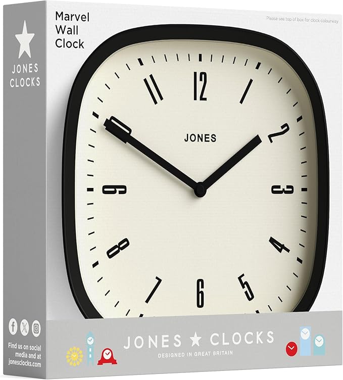 JONES CLOCKS® Marvel wall Clock | Modern Retro Rounded Square Clock | 10 inch |