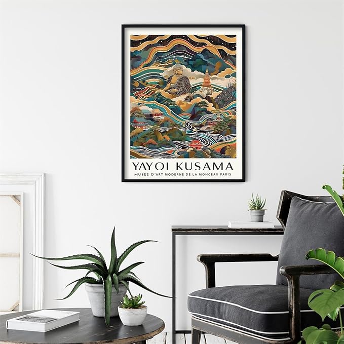 Yayoi Kusama Black Framed Wall Art Vintage Japanese Poster 16X24 in Abstract