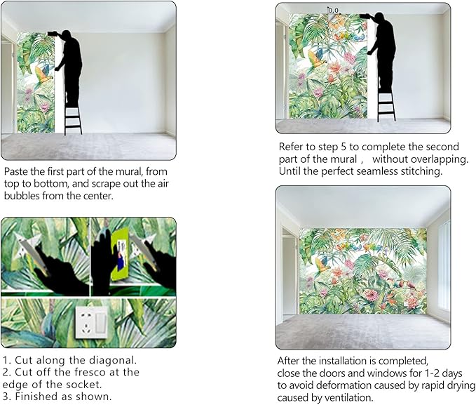 Tropical Green Botanical Flower Birds Leaf Wallpaper Bedroom Plant Floral Mural