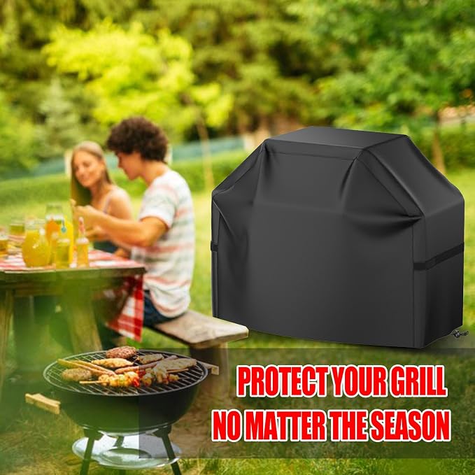 BBQ Grill Cover, Waterproof, Weather Resistant, Rip-Proof, Anti-UV, Fade Resistant, with Hook-and-Loop Straps, Gas Grill Cover for Most Grills, 55 inch, Black