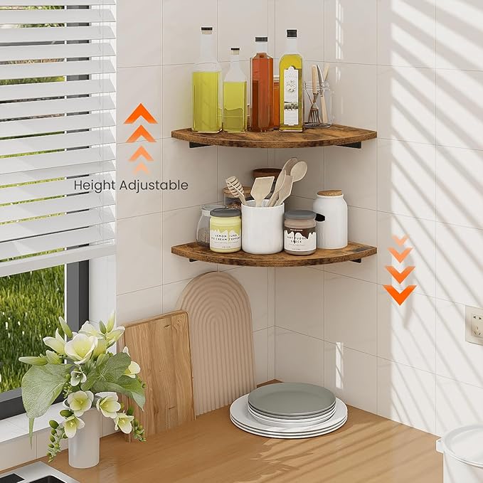 Homode Corner Shelf Wall Mount, 12 Inch Wood Floating Corner Shelves