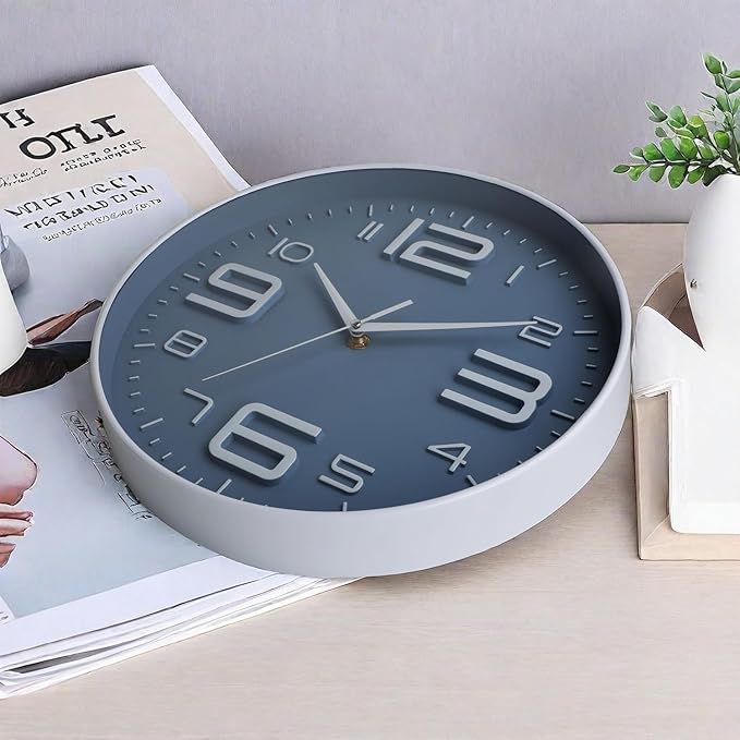 12 inch Silent and Non tick Battery Powered Quartz Round Wall Clock, Suitable