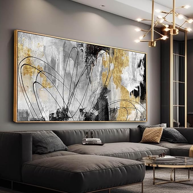 Large Canvas Wall Art Gold Abstract Paintings 29x58 Inch Wooden Framed Artwork