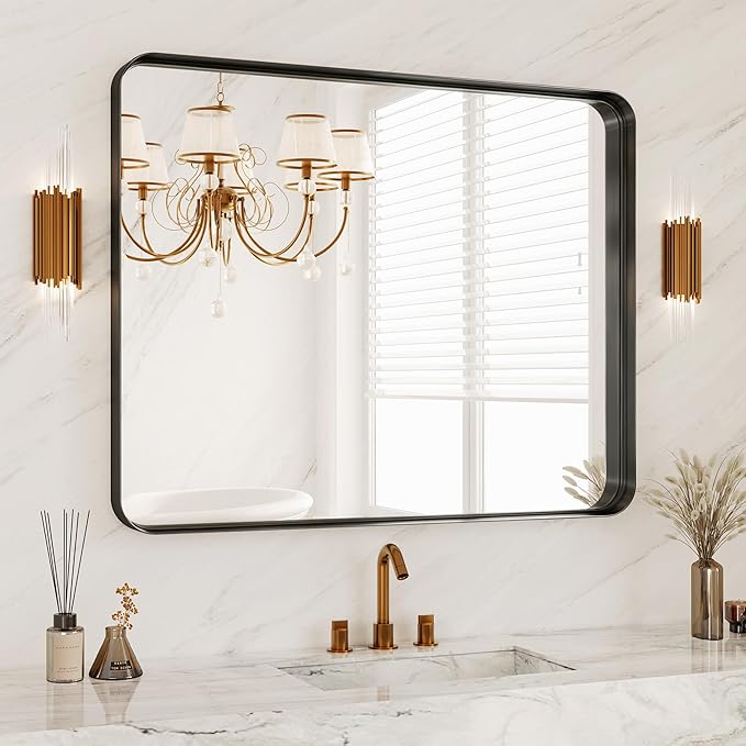 32x40 Inch Metal Black Framed Bathroom Mirror