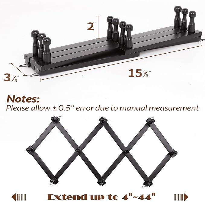 SCUNDA Wall Rack with 10 Hooks, Wooden Wall Expandable Coat Rack
