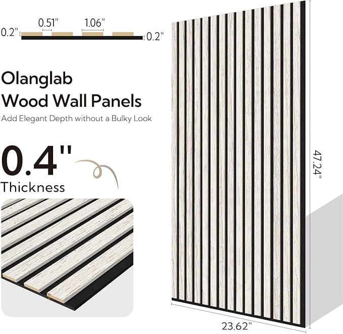 Olanglab Wood Slat Wall Panels 4 Pack, Acoustic Wall Panels, 47.24'' x 23.62"
