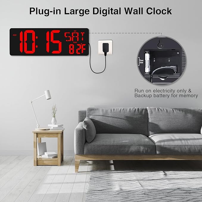 XREXS Large Digital Wall Clock
