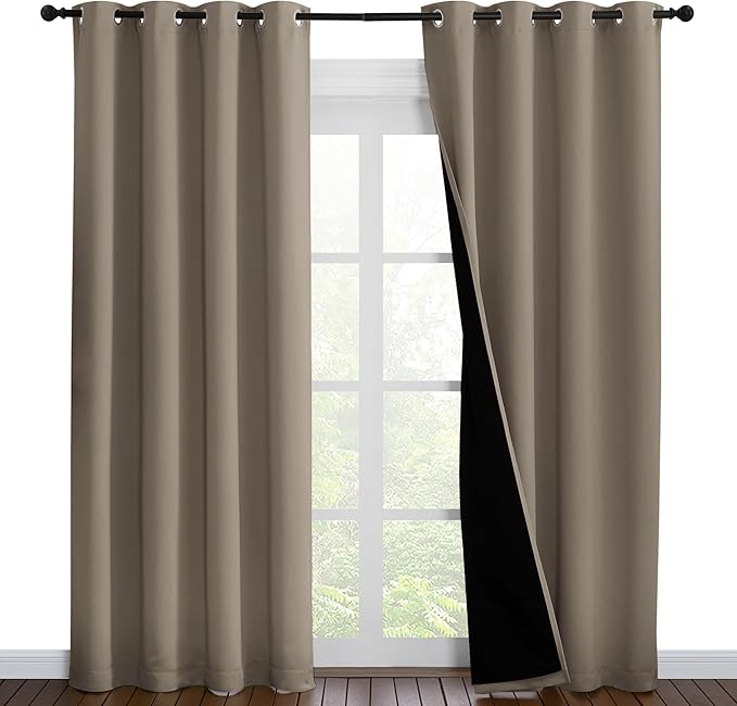 NICETOWN Taupe Full Shade Curtain Panels, Pair of Energy Smart & Noise Blocking