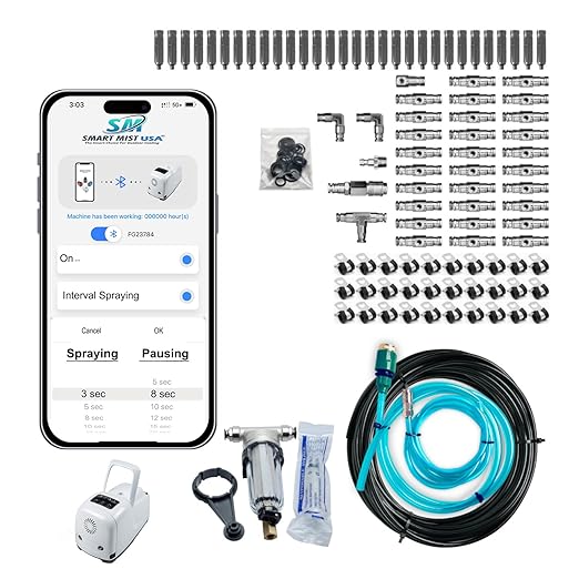 App Controlled High Pressure Misting Mister System Kit 1000 PSI Stainless Steel Tubing DIY Patio Greenhouse (40' w/ 20-.006" Nozzles for Most Hot Climates, Nylon Tubing)