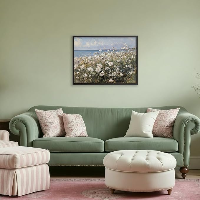 Nature Landscape Wall Art Coastal Wildflower Poster 24X36 inch Black Framed