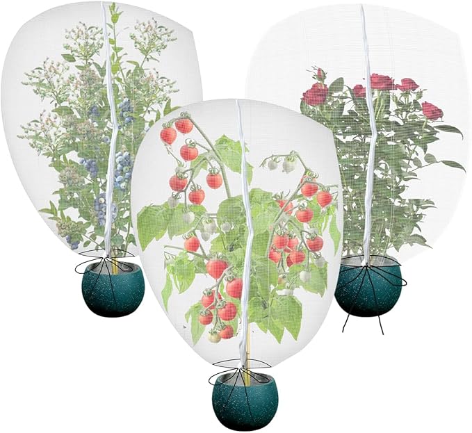 Gardtree 3PCS 2.4 x 4 FT Small Garden Plant Netting Covers with Double Zipper & Drawstring â Potted Plant Mesh Cover for Strawberries, Herbs & Flowers â Reusable Anti-Squirrel Barrier