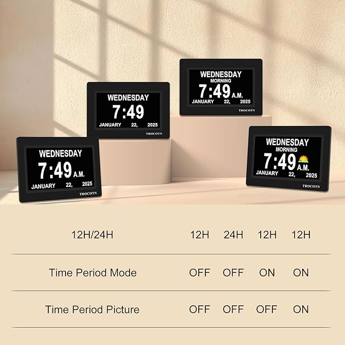 TROCOTN Dementia Clocks, Large Display Calendar Alarm Clock