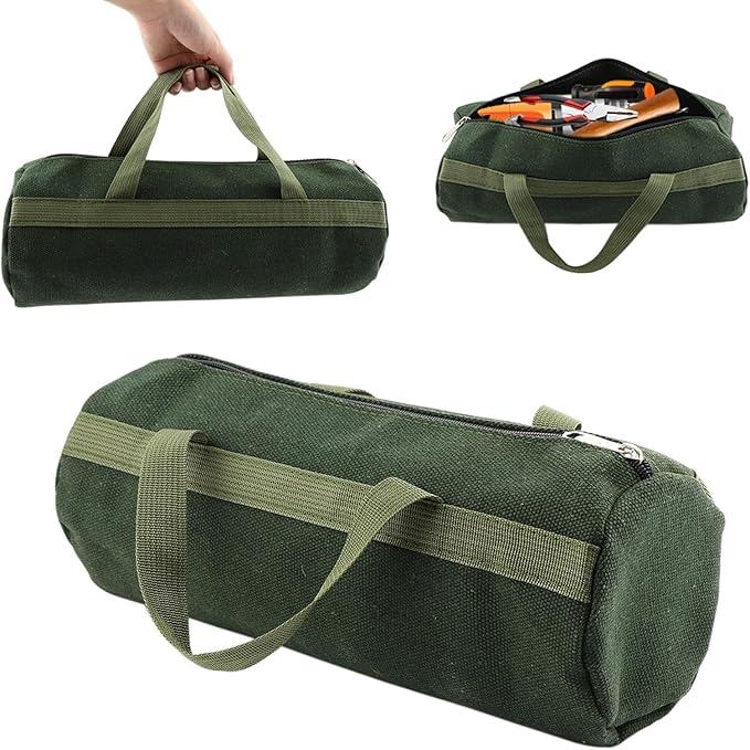 Tool Bag, Multi-Purpose Canvas Grill Tools Organizer, Heavy Duty Storage Handbag Tote Bag with Sturdy Bottom, Wide Mouth Tool Bags for Electricians, Carpenter(COLOR:Round, 45 x 20cm)