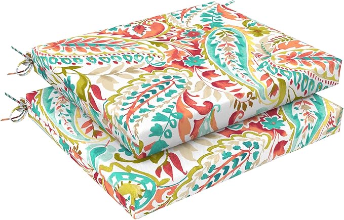 LVTXIII Outdoor Seat Cushions Set of 2 Square Corner Chair Cushions with Ties, Patio Chair Pads for Home Office and Patio Garden Furniture Decoration 18.5"x16"x2", Pretty Paisley