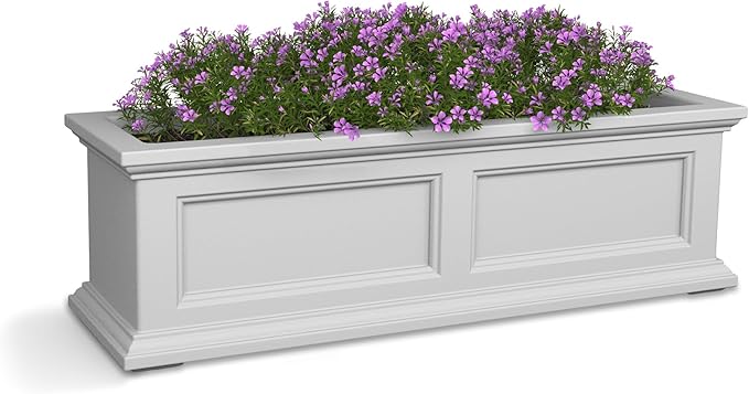 Mayne Fairfield 3ft Window Box, Self Watering Flower Box with Double Wall Design, All Season Fade Resistant Outdoor Window Planter With Steel Mounting Bracket, White