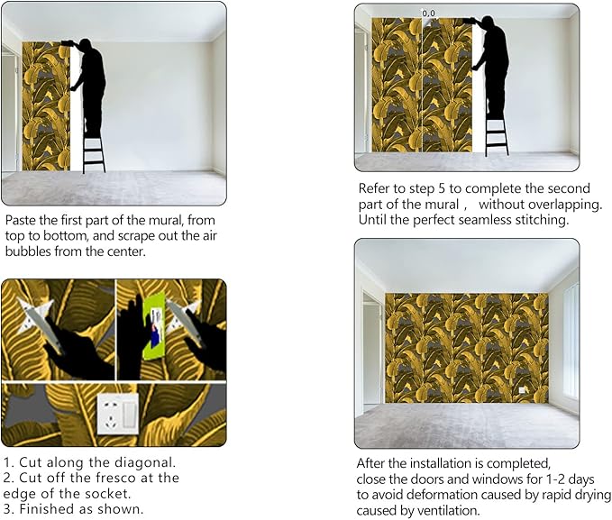 Vintage Gold Banana Leaf Bathroom wallpeper Living Room Bedroom Tropical Plant