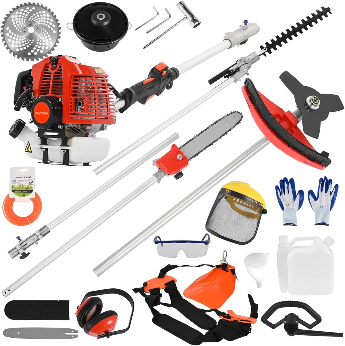 ZEAVAN Gas Weed Eater 52cc 2-Stroke 5 in 1 Multi-Functional Petrol Hedge Trimmer Chainsaw Brush Cutter Weed Wacker Weed Eater Gas Powered for Weed Grass and Bush Shipping from US