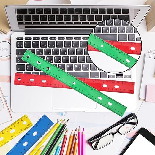 200 Pack 12 Inch Plastic Rulers Bulk, 4 Color Plastic Ruler, Colourful Ruler with Dual-Scale Measurement, Easy to Store, for Home, Office, Practical Use by KUKLIPJIM