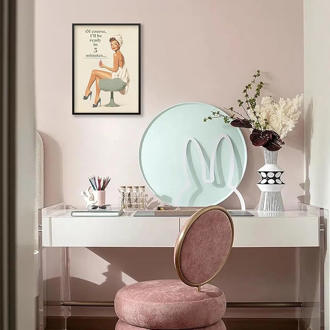 Boho Sage Green Bathroom Poster Vintage 70s Pin Up Girl Wall Art 08x10 inch