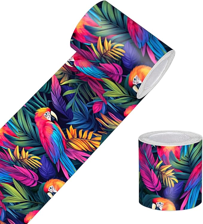 HOMETITUTE Wallpaper Border Peel and Stick Wall Border Tropical Parrot Theme