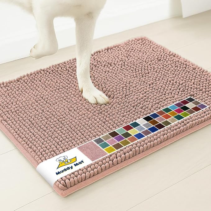 Muddy Mat® | Super Water Absorbent Door Mat Indoor, Microfiber Quick Dry Chenille Entryway Rug, Slip Resistant Front Door Mat, Indoor Mats for Entryway, Machine Washable Pet Rug, Blush Pink 2ft x 4ft