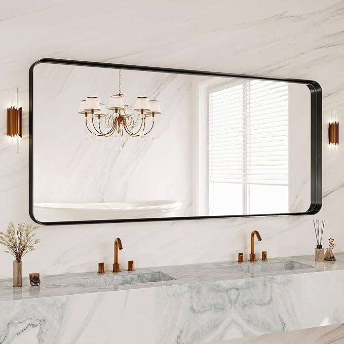 72 x 32 Inch Black Metal Framed Bathroom Mirror