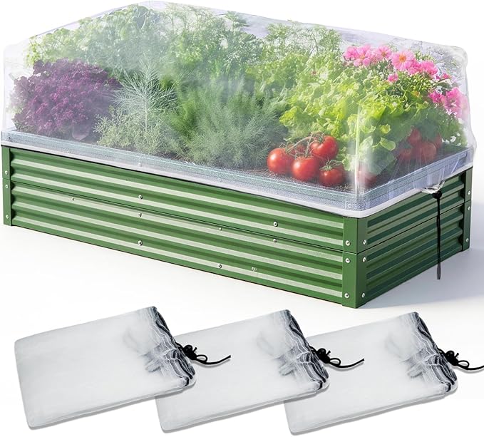KEOHOL 3-Pack Garden Netting for Raised Beds, 4.9Ã2.3Ã1.4 Ft Rectangular Plant Covers with Ultra-fine Mesh, UV Protected HDPE Plant Netting for Vegetables Flowers Fruits