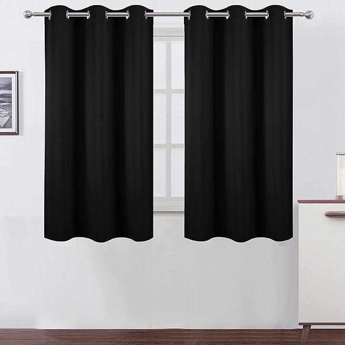LEMOMO Black Blackout Curtains/38 x 54 Inch/Set of Two Panels Grommet Living