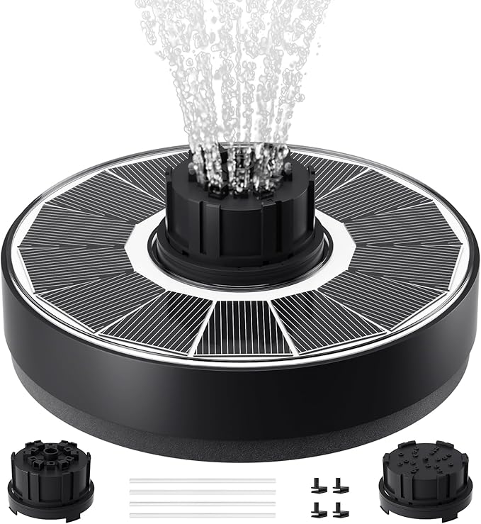 Solar Fountain Pump, Upgrade 1.8W Solar Fountain for Bird Bath with 6 Spray Patterns, Floating Solar Powered Water Fountain Pump for Bird Bath, Garden, Pond, Pool, Outdoor