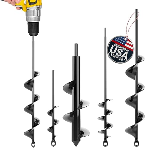 Auger Drill Bit for Planting 4 Pack â Garden Spiral Hole and Bulb Planter Tool for Umbrella Holes - Compatible with 3/8 Inch Hex Drive