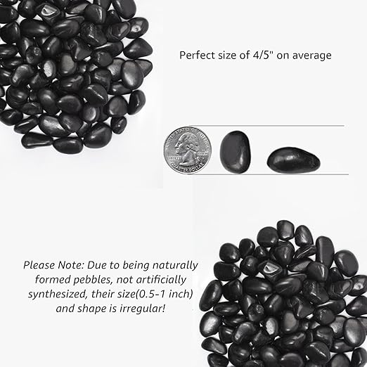 20 lbs Black River Rocks - Large Polished Black Pebbles for Plants & Garden Decorative Stones,0.5-1" Polished Pebbles for Landscaping, Fish Tanks, Flower Pots, Water Fountains