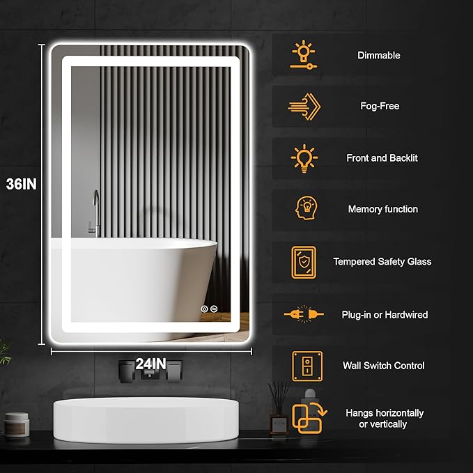 AMOISE LED Bathroom Vanity Mirror